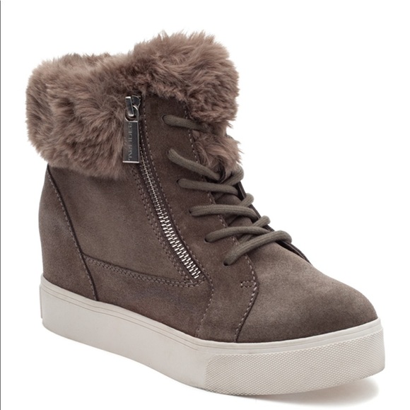 J/Slides Shoes - J/Slides Sarah Faux Fur Suede Sneaker Wedge Boot